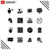 Pixle Perfect Set of 16 Solid Icons Glyph Icon Set for Webite Designing and Mobile Applications Interface Creative Black Icon vector background