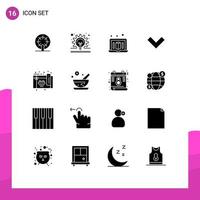 16 Thematic Vector Solid Glyphs and Editable Symbols of herbal card laptop party back Editable Vector Design Elements