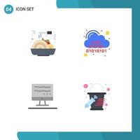 Flat Icon Pack of 4 Universal Symbols of chinese food online binary digital bucket Editable Vector Design Elements