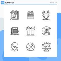 Modern 9 Line style icons Outline Symbols for general use Creative Line Icon Sign Isolated on White Background 9 Icons Pack Creative Black Icon vector background