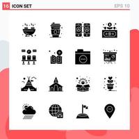 Collection of 16 Vector Icons in solid style Modern Glyph Symbols for Web and Mobile Solid Icon Sign Isolated on White Background 16 Icons Creative Black Icon vector background