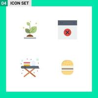 Mobile Interface Flat Icon Set of 4 Pictograms of plant ironing board success layout ironing tools Editable Vector Design Elements