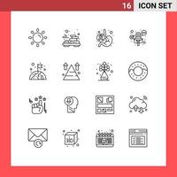 16 Universal Outlines Set for Web and Mobile Applications globe record cancer multimedia world Editable Vector Design Elements