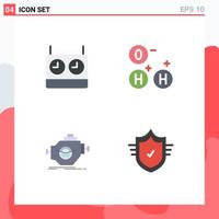 Set of 4 Vector Flat Icons on Grid for chess motor ho engine check Editable Vector Design Elements