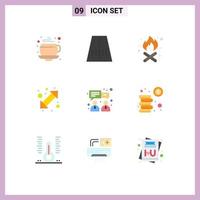 Flat Color Pack of 9 Universal Symbols of coins finance fire place chat up down Editable Vector Design Elements