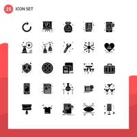 grupo universal de símbolos de icono de 25 glifos sólidos modernos de elementos de diseño de vector editables de libro de día de comida gps móvil