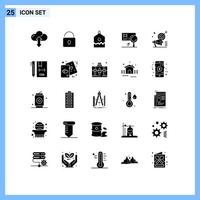 Pack of 25 Modern Solid Glyphs Signs and Symbols for Web Print Media such as marketing campaign over fraud card Editable Vector Design Elements