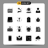 16 Black Icon Pack Glyph Symbols Signs for Responsive designs on white background 16 Icons Set Creative Black Icon vector background