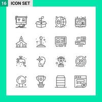 Pack of 16 Line Style Icon Set Outline Symbols for print Creative Signs Isolated on White Background 16 Icon Set Creative Black Icon vector background