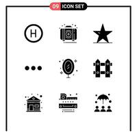 Set of 9 Vector Solid Glyphs on Grid for furniture massege ecology chating star Editable Vector Design Elements