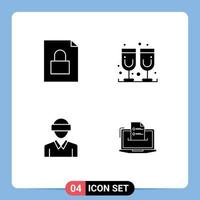 Set of 4 Vector Solid Glyphs on Grid for document technology glass glasses features Editable Vector Design Elements