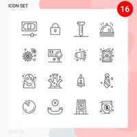 Pack of 16 Modern Outlines Signs and Symbols for Web Print Media such as card analysis celebration nature buttercup Editable Vector Design Elements