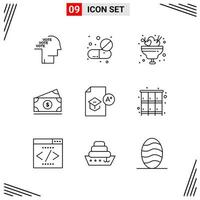 9 Icons Line Style Grid Based Creative Outline Symbols for Website Design Simple Line Icon Signs Isolated on White Background 9 Icon Set Creative Black Icon vector background