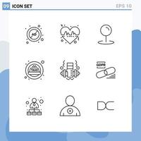 Outline Pack of 9 Universal Symbols of weight dumbbell love taxi cab Editable Vector Design Elements