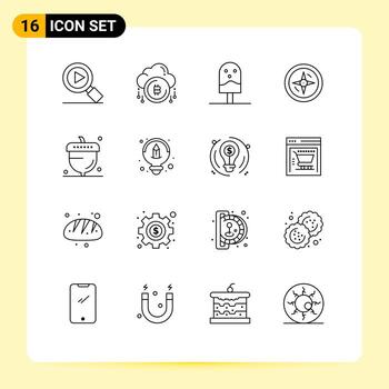 Universal Icon Symbols Group of 16 Modern Outlines of flora acorn and location navigation Editable Vector Design Elements