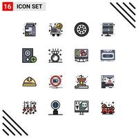 Modern Set of 16 Flat Color Filled Lines Pictograph of devices vpn spare parts storage database Editable Creative Vector Design Elements