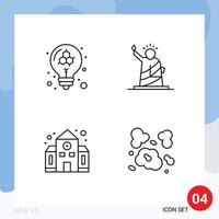 4 Creative Icons Modern Signs and Symbols of bulb school molecule of building Editable Vector Design Elements