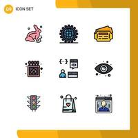 Universal Icon Symbols Group of 9 Modern Filledline Flat Colors of coding box programing match camping Editable Vector Design Elements