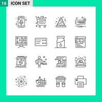 Pack of 16 Line Style Icon Set Outline Symbols for print Creative Signs Isolated on White Background 16 Icon Set Creative Black Icon vector background