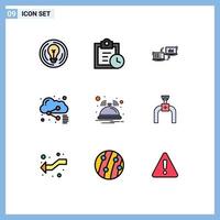 Mobile Interface Filledline Flat Color Set of 9 Pictograms of sharing file exchange cloud data Editable Vector Design Elements