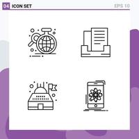 Mobile Interface Line Set of 4 Pictograms of analysis observatory globe outbox data Editable Vector Design Elements