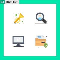 4 Flat Icon concept for Websites Mobile and Apps horns device music user pc Editable Vector Design Elements