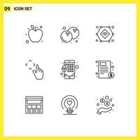 Pack of 9 creative Outlines of mobile encryption record move up Editable Vector Design Elements