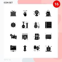 Universal Icon Symbols Group of 16 Modern Solid Glyphs of hand bag father right dad pin Editable Vector Design Elements