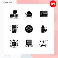 9 Thematic Vector Solid Glyphs and Editable Symbols of halloween radio folder media zip Editable Vector Design Elements