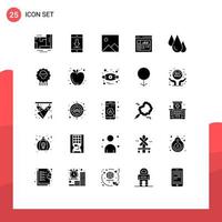 Mobile Interface Solid Glyph Set of 25 Pictograms of learn biology mobile layout design Editable Vector Design Elements