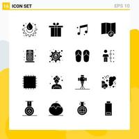 Pack of 16 creative Solid Glyphs of security cyber crime music speaker audio Editable Vector Design Elements