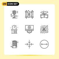 Stock Vector Icon Pack of 9 Line Signs and Symbols for setting video cabinet dresser home Editable Vector Design Elements