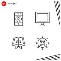 Collection of 4 Vector Icons in Line style Pixle Perfect Outline Symbols for Web and Mobile Line Icon Signs on White Background 4 Icons Creative Black Icon vector background