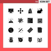 Group of 16 Solid Glyphs Signs and Symbols for burner learning chemistry share chemistry education chemical knowledge Editable Vector Design Elements