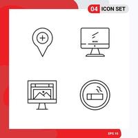 Group of 4 Filledline Flat Colors Signs and Symbols for location pc pin monitor computer Editable Vector Design Elements