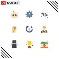 9 User Interface Flat Color Pack of modern Signs and Symbols of ecology switch camping mind human Editable Vector Design Elements