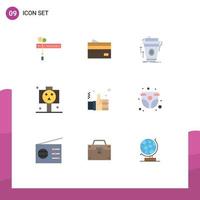 Universal Icon Symbols Group of 9 Modern Flat Colors of board cup credit coffee product Editable Vector Design Elements