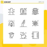 Set of 9 Commercial Outlines pack for technology idea package business world Editable Vector Design Elements