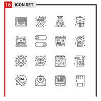 16 íconos generales para el diseño de sitios web, impresión y aplicaciones móviles 16 símbolos de esquema signos aislados en fondo blanco 16 icon pack creative black icon vector background