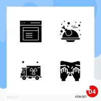 Modern Pack of 4 Icons Solid Glyph Symbols isolated on White Backgound for Website designing Creative Black Icon vector background