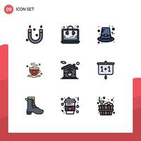 Modern Set of 9 Filledline Flat Colors Pictograph of lock home hat love coffee Editable Vector Design Elements