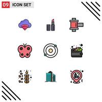 User Interface Pack of 9 Basic Filledline Flat Colors of money structure reel molecule nature Editable Vector Design Elements