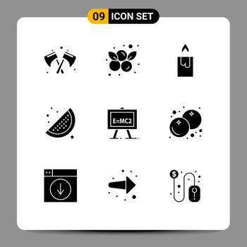 conjunto de 9 glifos sólidos vectoriales en cuadrícula para elementos de diseño vectorial editables de química de ciencia de fuego de fórmula de ciencia de arándano vector