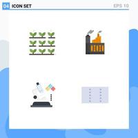 4 Thematic Vector Flat Icons and Editable Symbols of agriculture microscope plant construction lab Editable Vector Design Elements