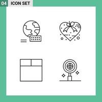 paquete de iconos de vector de stock de 4 signos y símbolos de línea para elementos de diseño de vector editables de investigación de San Valentín de corazón de estructura metálica mundial