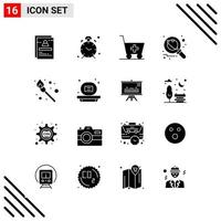 Pixle Perfect Set of 16 Solid Icons Glyph Icon Set for Webite Designing and Mobile Applications Interface Creative Black Icon vector background