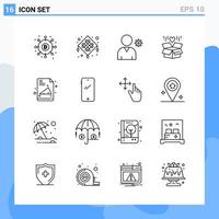 Modern 16 Line style icons Outline Symbols for general use Creative Line Icon Sign Isolated on White Background 16 Icons Pack Creative Black Icon vector background