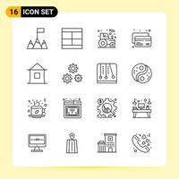 16 Creative Icons for Modern website design and responsive mobile apps 16 Outline Symbols Signs on White Background 16 Icon Pack Creative Black Icon vector background