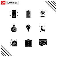 Group of 9 Solid Glyphs Signs and Symbols for geo location man full hotel garden Editable Vector Design Elements