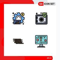 Pack of 4 Modern Filledline Flat Colors Signs and Symbols for Web Print Media such as analysis firewall graph protect wall Editable Vector Design Elements
